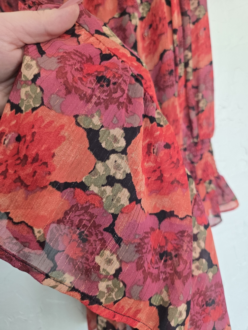 NWT Tuckernuck Pomander Place Floral Red Metallic Kenzo Dress, S - Picture 8 of 13